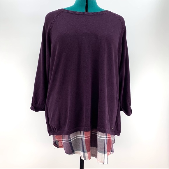 Coupe Collection Purple and Plaid Layered Look 3/4 Sleeve Sweater, Large - Picture 13 of 15